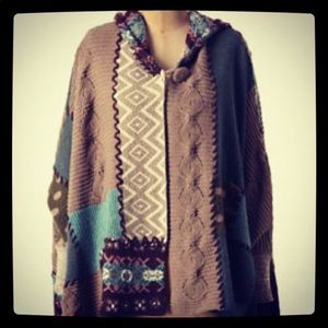 Anthropologie Sleeping on Snow patchwork cape OS